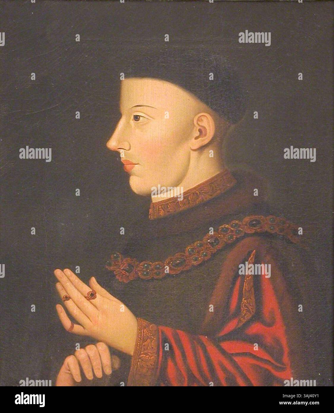 Dieses Porträt von 1790 zeigt König Heinrich V. von England, gemalt in Öl auf Tafel. Stockfoto