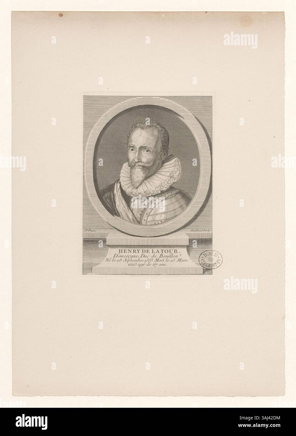 Boyer 1431 zeigt einen Tiefdruck von Henry de la Tour D’Auvergne, Herzog von Bouillon, der seine historische Rolle und seine edle Bedeutung unterstreicht. Der Druck, der Teil der Boyer-Kollektion ist, spiegelt sein militärisches und königliches Erbe wider. Stockfoto