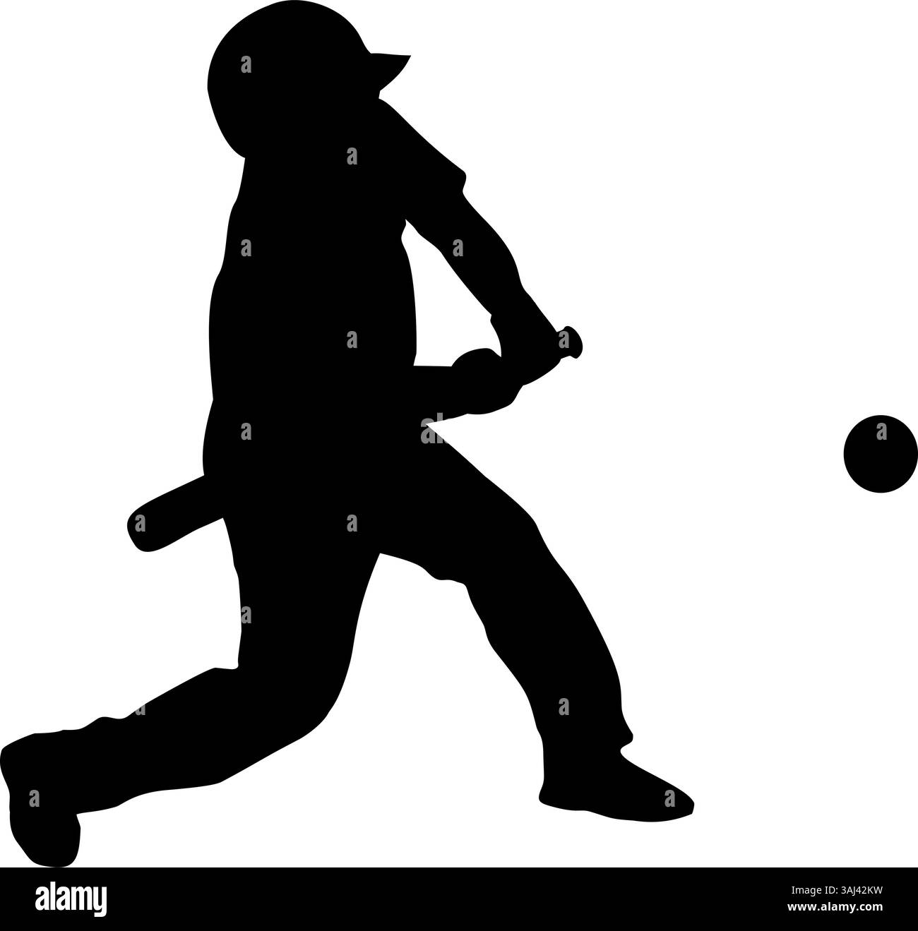 Baseballschläger-Silhouette schlägt den Ball. Sportabbildung, perfekt für Aufkleber, Hüte und T-Shirt-Designs. Stock Vektor