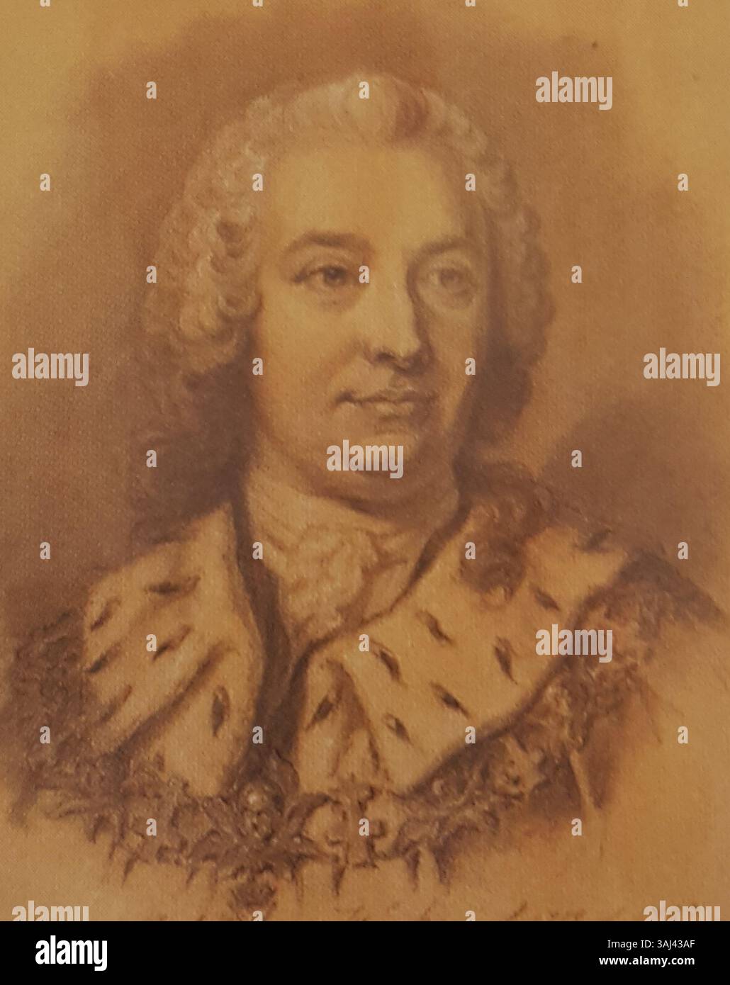 Ein Porträt des schwedischen Staatsmannes anders Johan von Höpken, das von einem unbekannten Künstler in der Lavyr-Technik geschaffen wurde und seinen Einfluss in der schwedischen Politik im 18. Jahrhundert widerspiegelt. Stockfoto