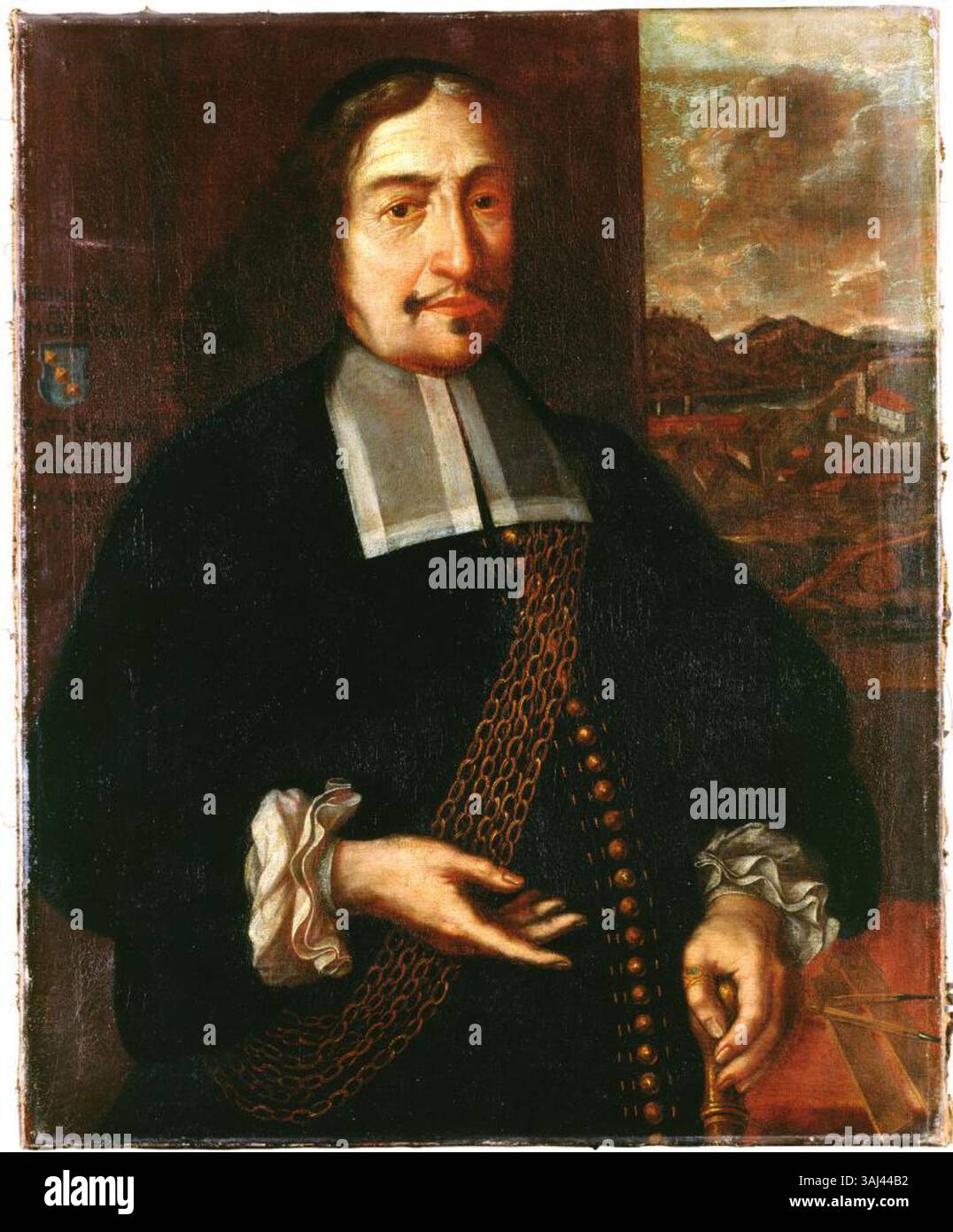 Dieses Ölgemälde aus der Zeit um 1690 zeigt Heinrich Peyer, einen Schweizer Architekten. Das Kunstwerk ist im Allerheiligen-Museum untergebracht und zeigt den künstlerischen Stil des späten 17. Jahrhunderts. Stockfoto