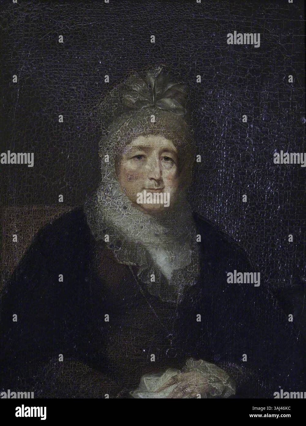 Dieses Porträt der British (English) School aus dem Jahr 1840 zeigt die ehrenwerte Mary Vernon, Mrs. George Anson. Das Öl-auf-Leinwand-Werk, das in einem formalen Stil des 19. Jahrhunderts gemalt ist, fängt sie als raffinierte Figur des britischen Adels ein. Stockfoto