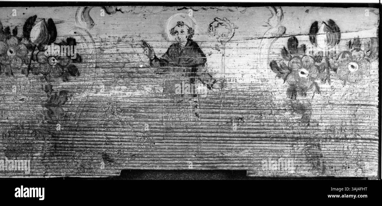 Das 1822 Gemälde 'SV. Valentin porträtiert den heiligen Valentinstag, der die religiöse Bedeutung des heiligen in lebendigen Bildern einfängt. Dieses Ölgemälde ist Teil der Sammlung des Imkereimuseums und spiegelt die slowenische religiöse Kunst des frühen 19. Jahrhunderts wider. Stockfoto