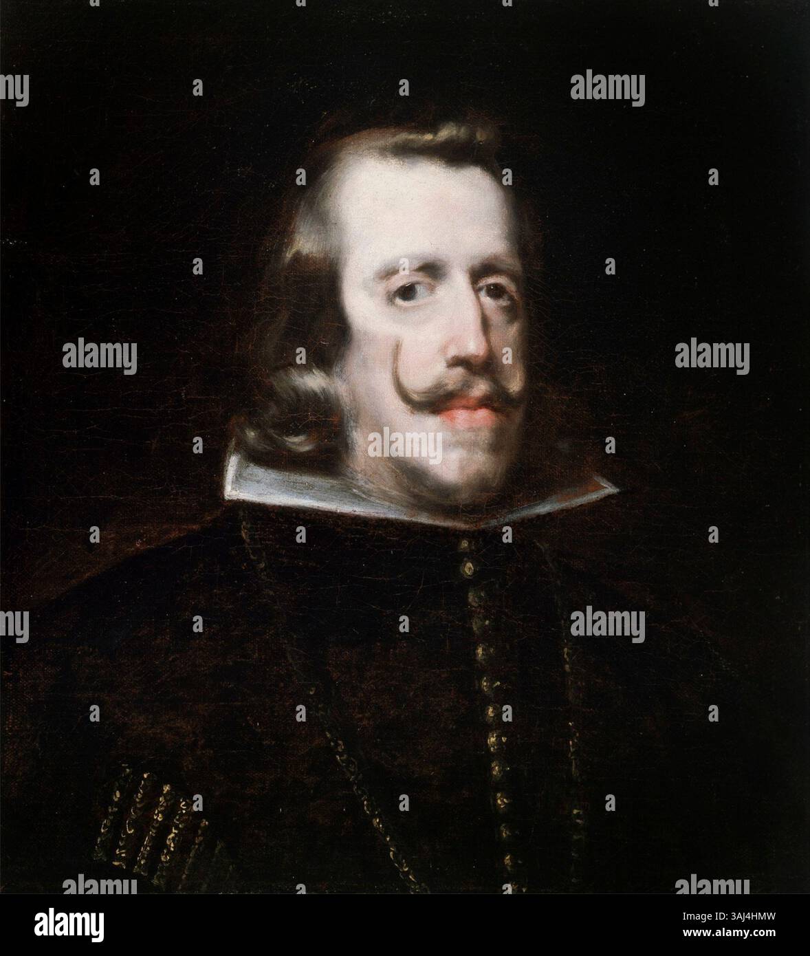Dieses Porträt von 1655, das Diego Velázquez und seiner Werkstatt zugeschrieben wird, zeigt Philipp IV., den König von Spanien. Sie wird im Cincinnati Art Museum ausgestellt. Stockfoto