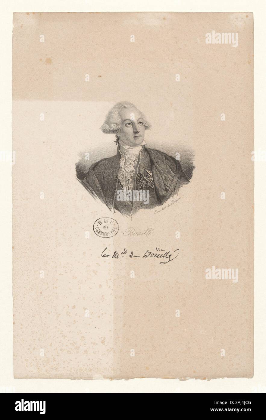 Lithografie aus der Sammlung Boyer mit Francois Claude Amour, Marquis de Bouillé, einem französischen General, der für seine Führung während der Französischen Revolution bekannt ist. Stockfoto