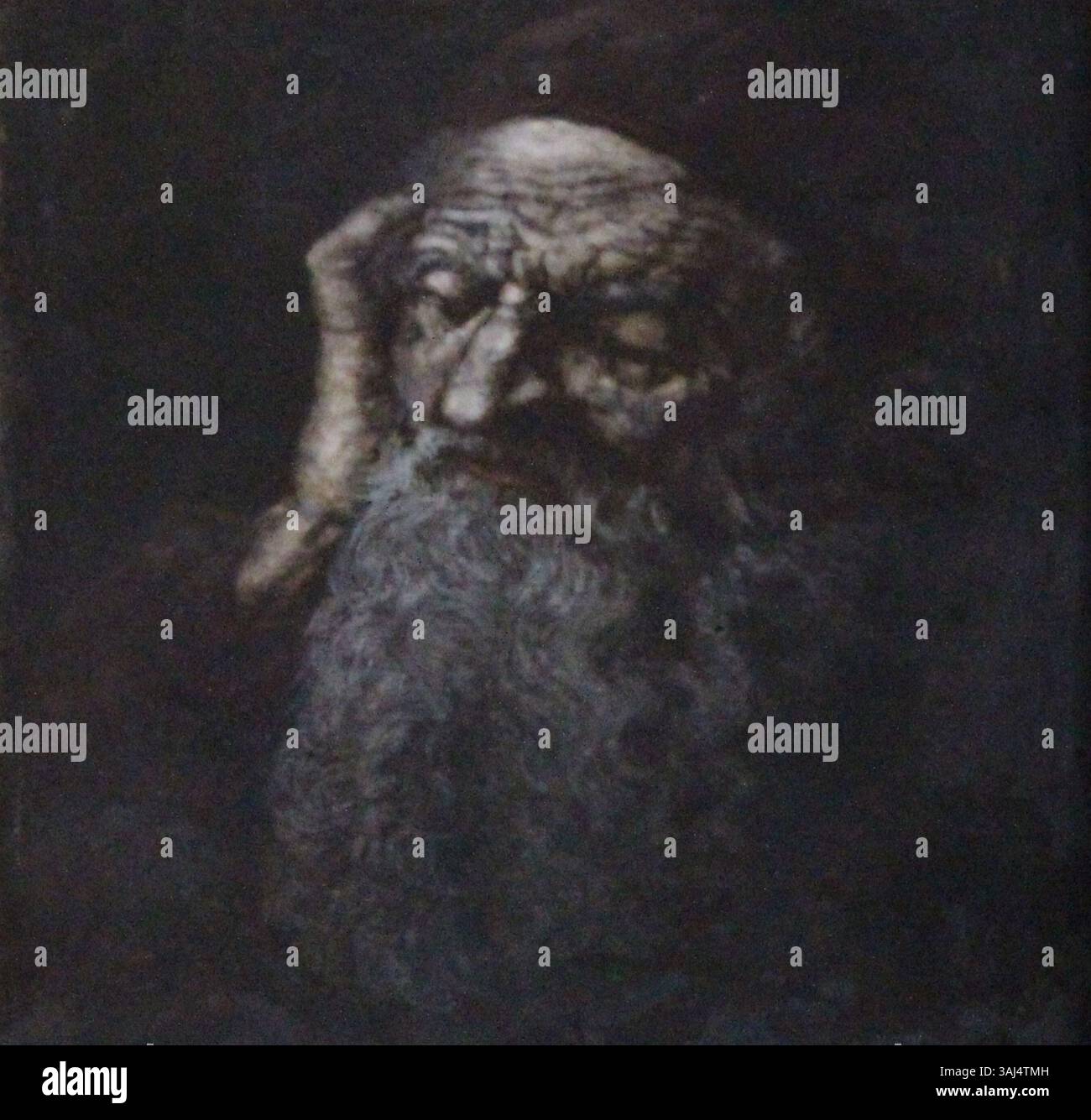 Dieses Kunstwerk aus dem 19. Jahrhundert, nach Albrecht Dürer, zeigt den Heiligen Jerome. Das Gemälde zeigt den heiligen in einer wissenschaftlichen Umgebung, die religiöse Hingabe und intellektuelle Bestrebungen der Zeit widerspiegelt. Stockfoto