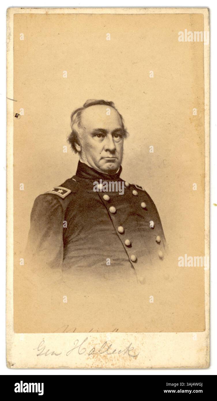 Diese Fotografie von 1861 bis 1865 zeigt Henry Wager Halleck, einen General der Gewerkschaft und Offizier während des Bürgerkriegs. Halleck diente als General-in-Chief und war für seinen strategischen Einfluss in den ersten Kriegsjahren bekannt. Stockfoto