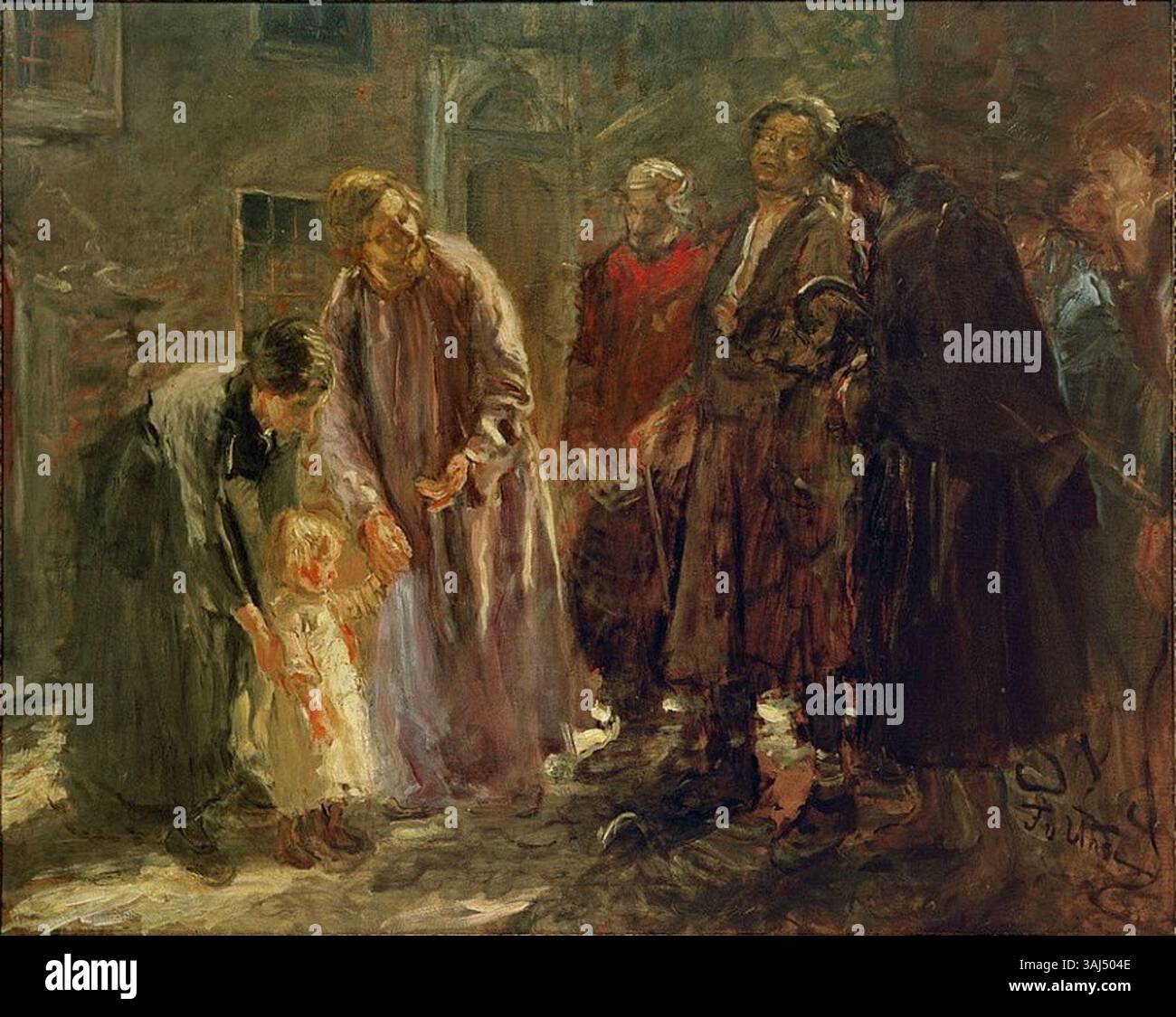 Fritz von Uhdes Gemälde „und werdet wie die Kinder“ (1904), inspiriert von Matthäus 18,2, zeigt ein Kind mit Jesus. Das Ölgemälde befindet sich in den Kunstsammlungen Chemnitz und signiert „F V Uhde“. Stockfoto