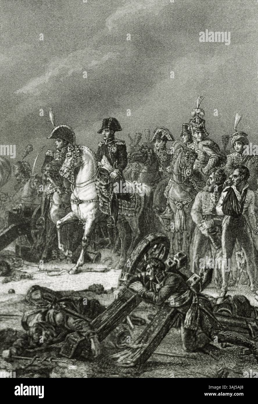 Napoleonische Kriege. Teil des Krieges der Dritten Koalition. Die Schlacht von Austerlitz. Dezember 1805. Frankreich gegen Russland und das österreichische Reich. Gravur Stockfoto