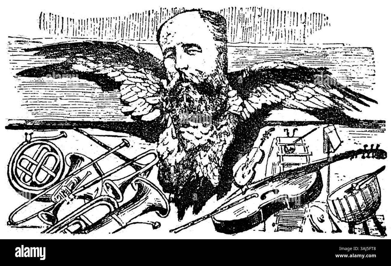 Diese 1891 erschienene Karikatur von Edouard Portalis, Teil einer politischen Satire-Serie, spiegelt den kritischen sozialen Kommentar der damaligen Zeit über Persönlichkeiten des öffentlichen Lebens und politische Persönlichkeiten in Frankreich wider. Stockfoto