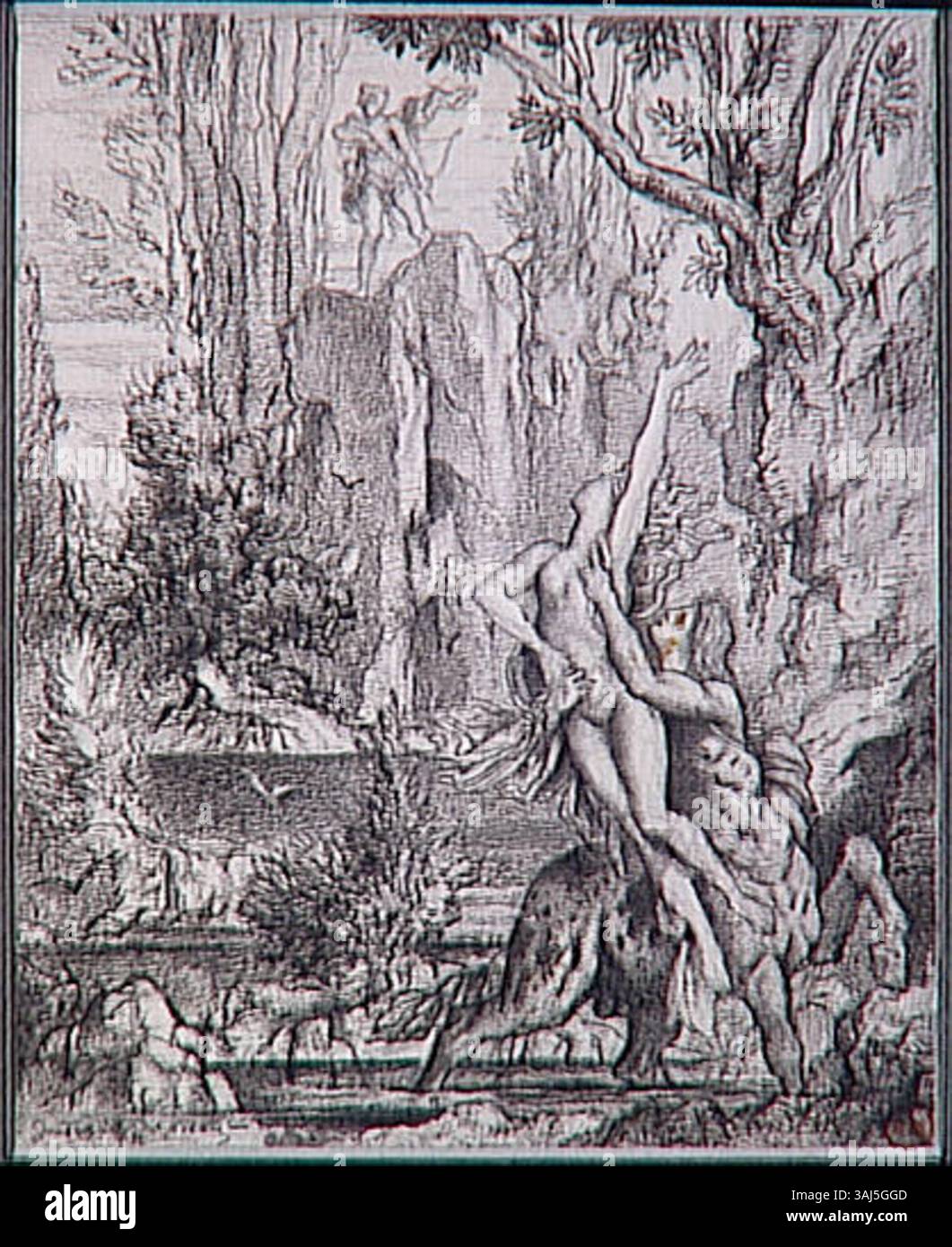 Dieses Gemälde von Gustave Moreau, entstanden zwischen 1850 und 1895, zeigt die mythologische Szene von Dejaniras Entführung durch den Zentauren Nessus. Die Kulisse umfasst den Fluss Evénos und zeigt Herkules mit Pfeil und Bogen. Es ist Teil der Sammlung Musèe Gustave Moreau. Stockfoto