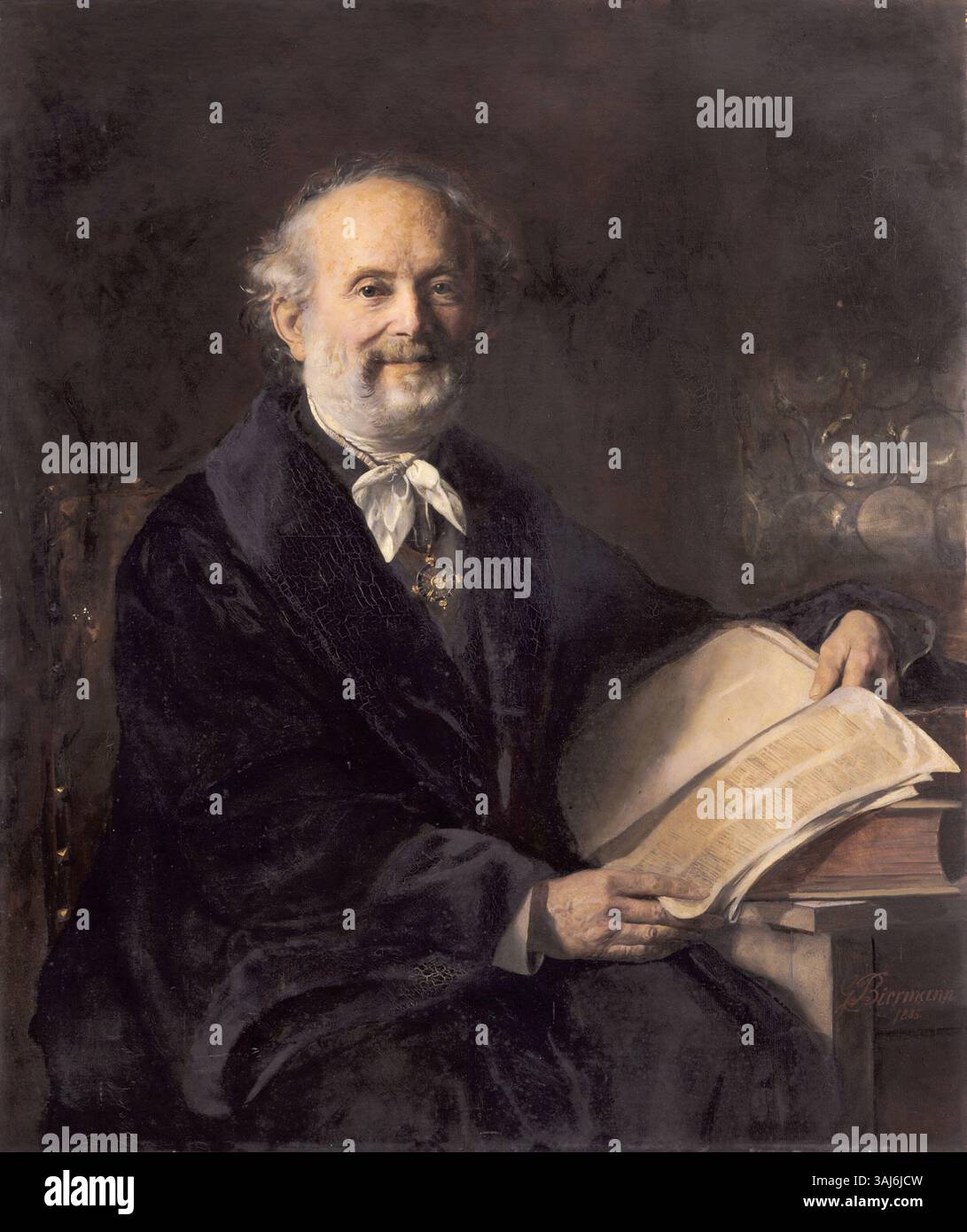 Das von Gottlieb Biermann gemalte Porträt von Wilhelm Eduard Weber aus dem Jahr 1885 zeigt den renommierten deutschen Physiker. Webers Beiträge zum Elektromagnetismus und zur Messung elektrischer Einheiten spiegeln sich in dieser formalen Darstellung des Wissenschaftlers wider. Stockfoto