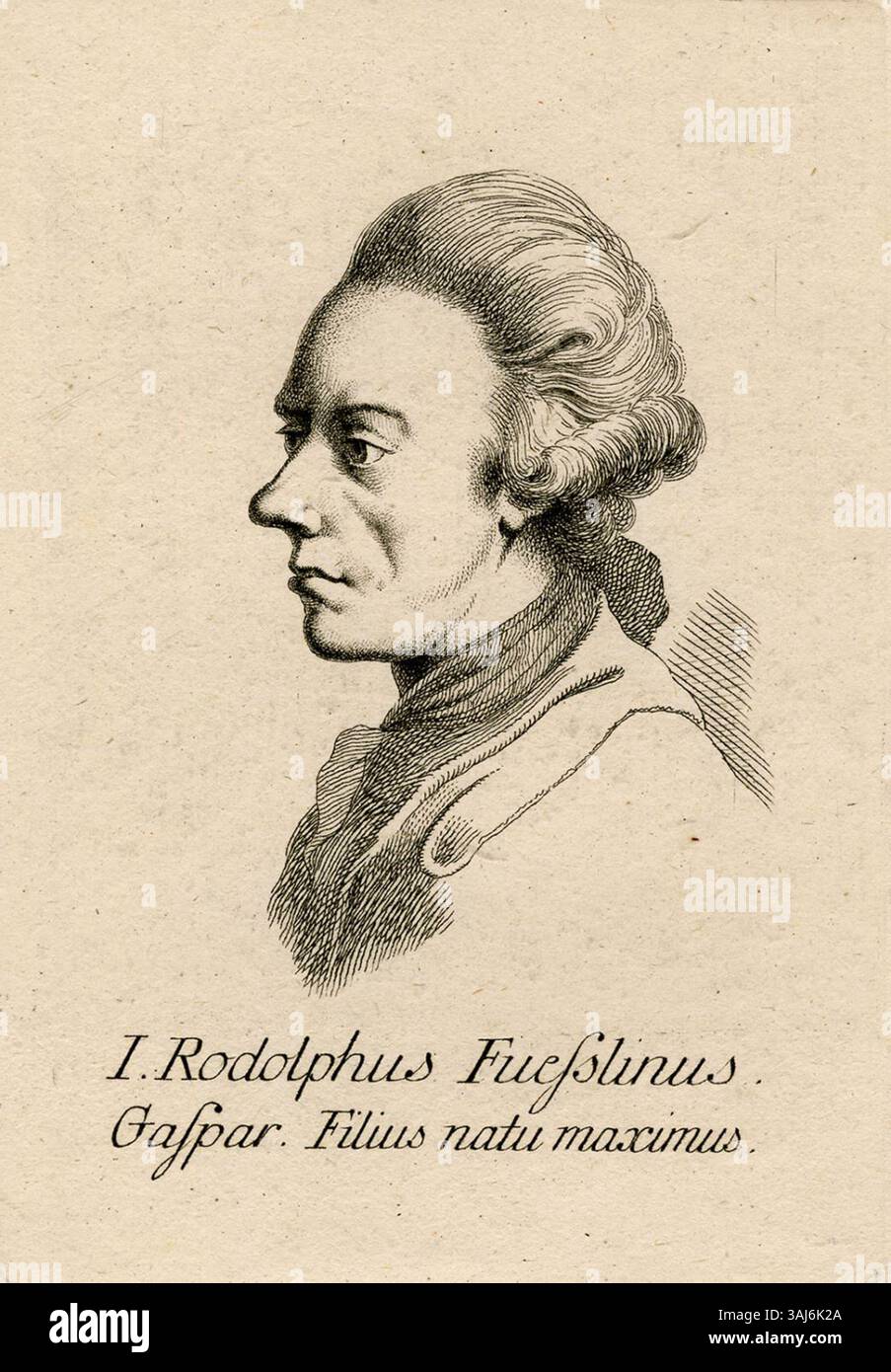 Porträt von Johann Rudolf Füssli (1737-1806), dem ältesten Sohn von Johann Caspar Füssli. Das Porträt von Heinrich Pfenninger aus dem Jahr 1780 fängt Füssli in einer formalen Pose ein, die seinen Status innerhalb der Familie widerspiegelt. Stockfoto