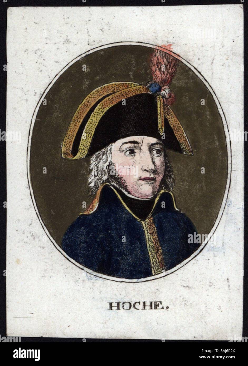 Lazare Hoche (1768–1797) war ein französischer Revolutionär, der für seine Rolle in den militärischen Feldzügen der Französischen Revolution bekannt war. Hoche war maßgeblich an der Niederlage royalistischer Kräfte beteiligt, und sein Image repräsentiert die Tapferkeit und strategische Führung der revolutionären Armee. Stockfoto