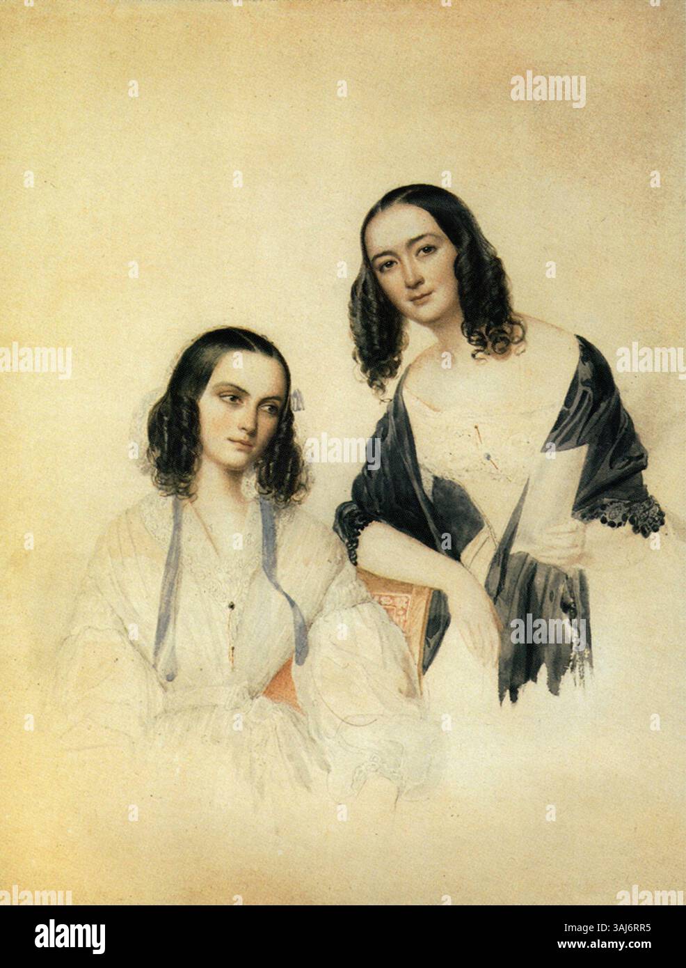 Agrafena und Nadejda Verziliny wurden in Porträts von Grigori Gagarin dargestellt. Die Porträts aus den frühen 1840er Jahren zeigen die aristokratischen Frauen des russischen Adels. Stockfoto