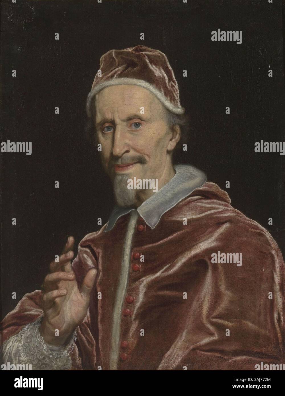 Dieses Porträt von Papst Clemens IX. Rospigliosi aus dem 17. Jahrhundert wurde von Giovanni Battista Gaulli, bekannt als Il Baciccio, geschaffen. Sie befindet sich im Museum der Geschichte Frankreichs in Versailles. Stockfoto