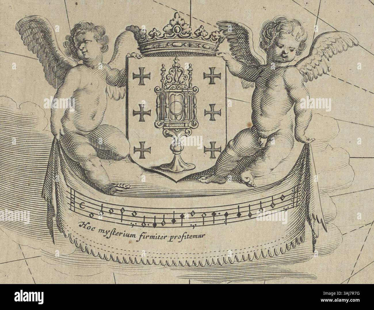 Diese von Joan Blaeu veröffentlichte Karte von Galicien aus dem Jahr 1635 zeigt das Wappen Galiciens, das auf Fernando Ojeas Karte aus dem Jahr 1603 basiert und regionale heraldische Elemente veranschaulicht. Stockfoto