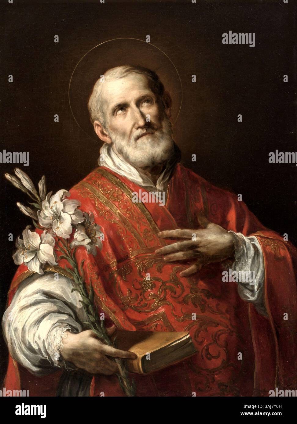 Dieses Gemälde von Sebastiano Conca aus dem 18. Jahrhundert zeigt den Heiligen Philipp Neri, den Gründer des Oratorianordens. Das Öl auf Leinwand zeigt ihn in einer ehrfürchtigen und heiligen Haltung, die seine religiöse Bedeutung widerspiegelt. Stockfoto