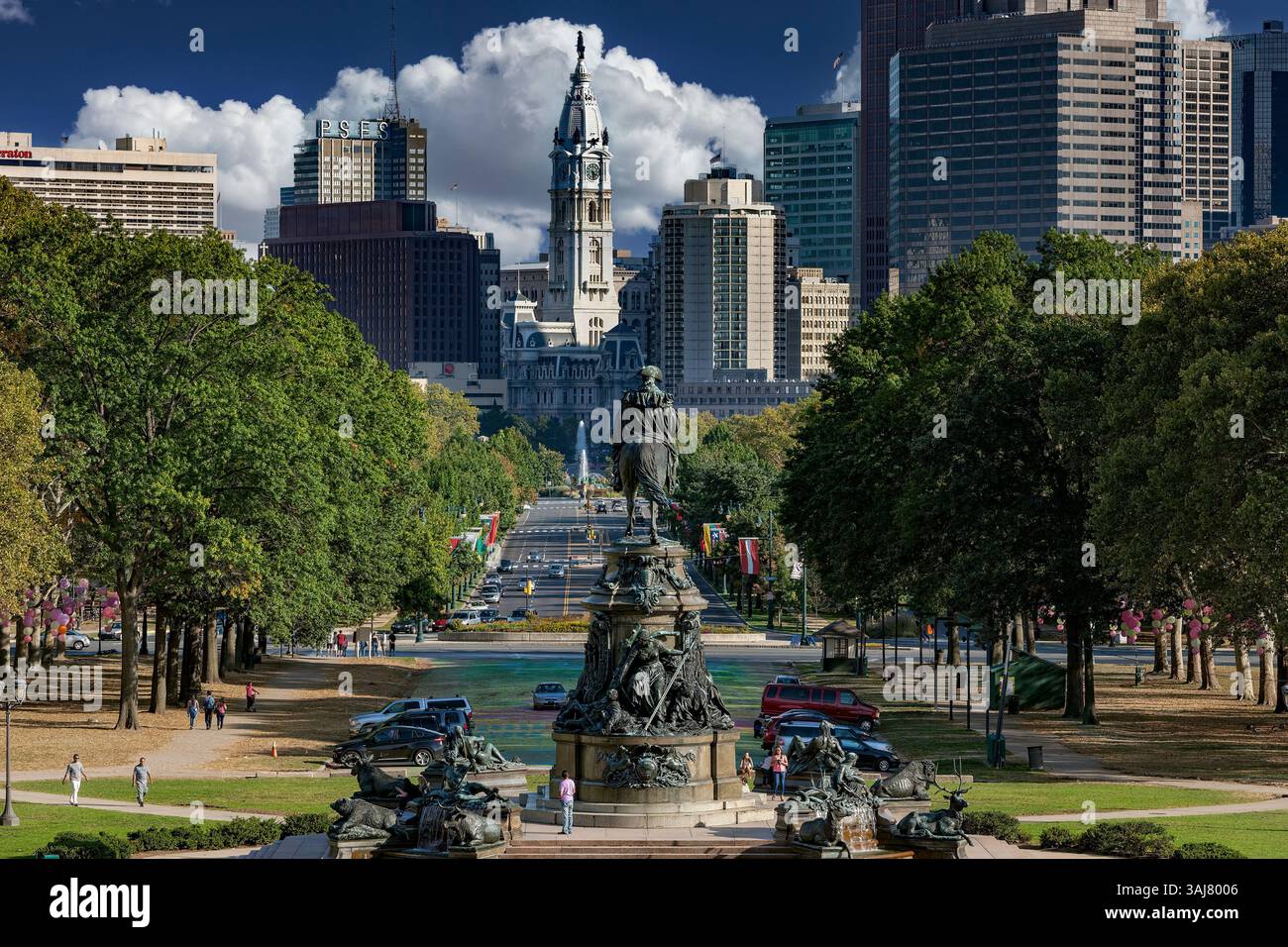 Blick auf die Innenstadt von Philadelphia aus dem Kunstmuseum Stockfoto