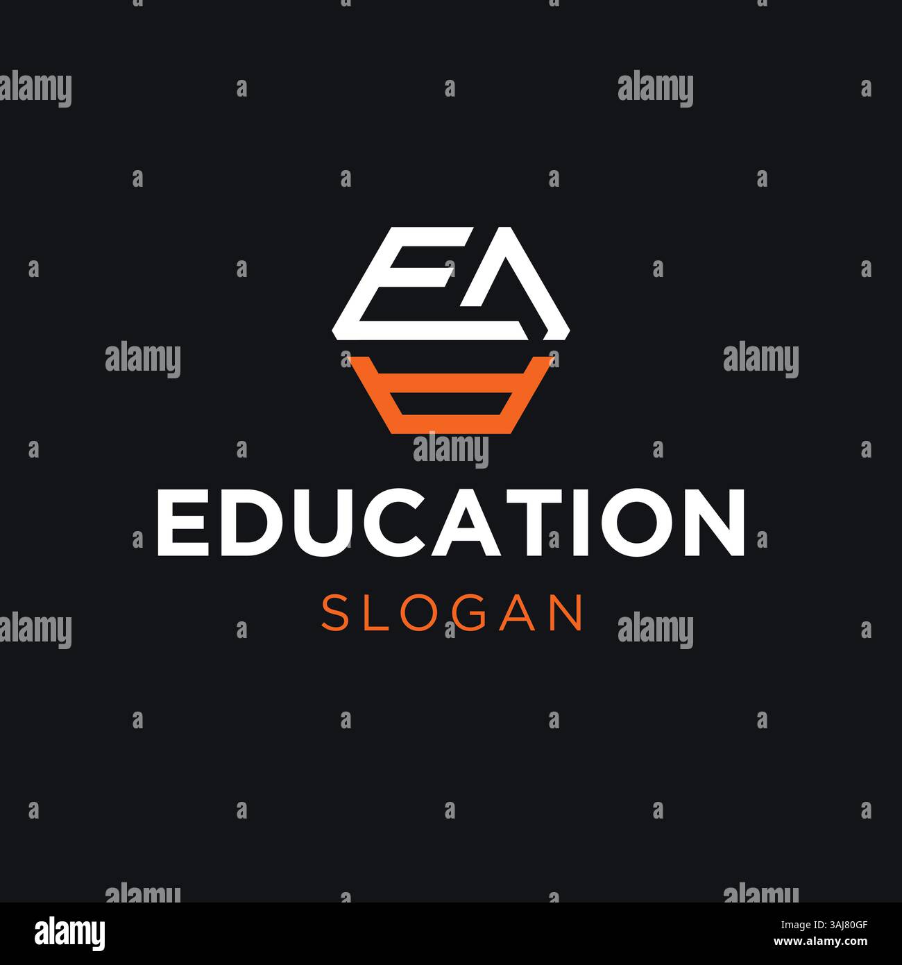 Modernes Vektor-Logo der Buchstaben E und A in sechseckiger Form auf schwarzem Hintergrund Stock Vektor