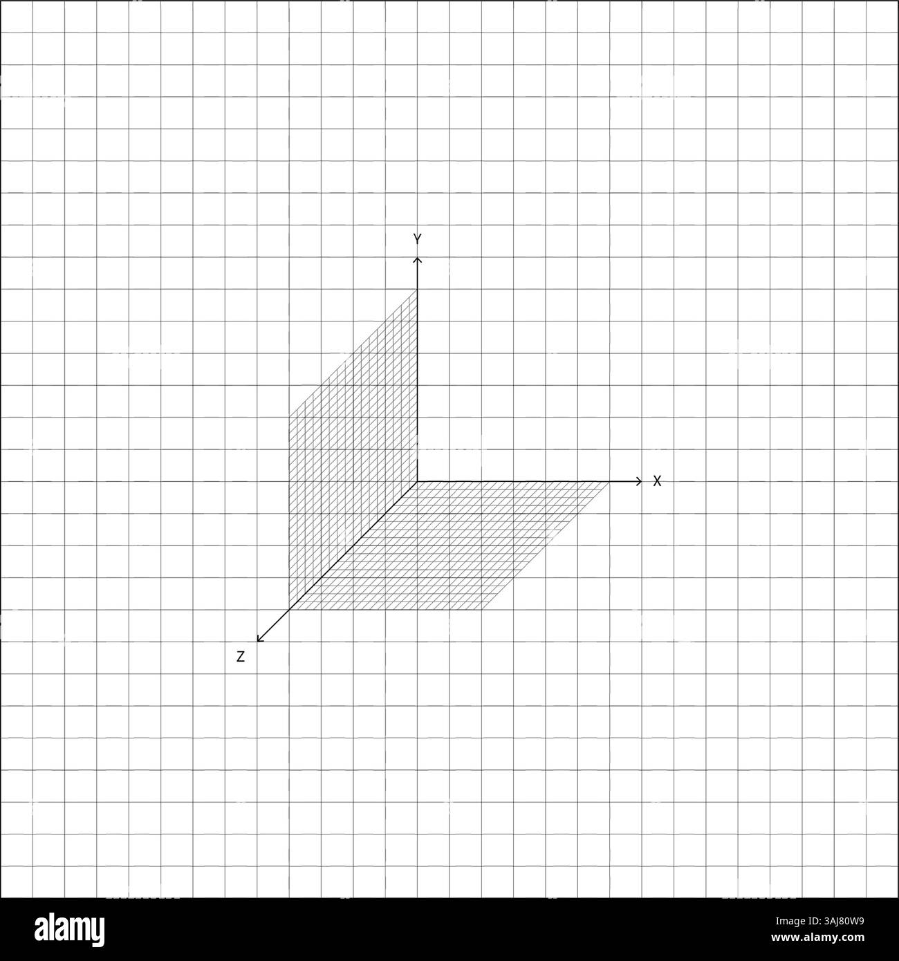 Mathematische Schulwissenschaft Geometrisches Achsenkonzept. Kartesisches 3D-Koordinatensystem mit beschrifteten X-, Y- und Z-Achsen. Stock Vektor
