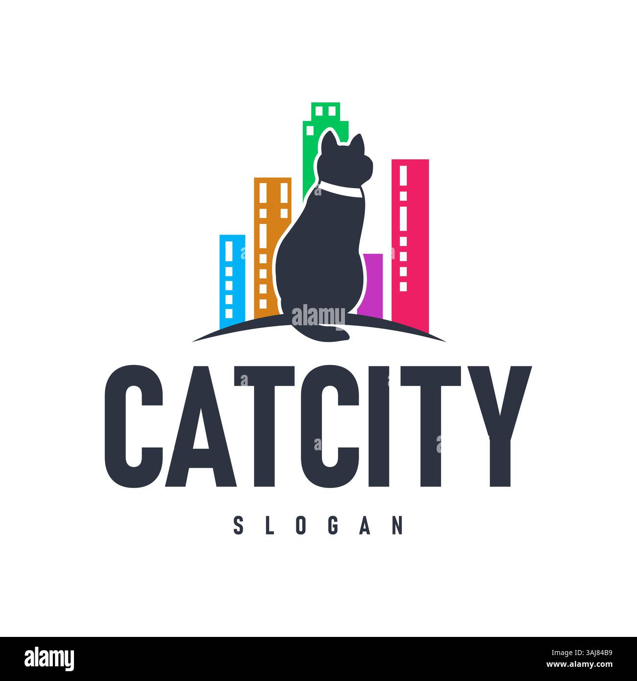 Cat Silhouette Design mit farbenfrohem kariertem Hintergrund, perfekt für kreative Illustrationen oder Dekorationen im urbanen oder mit Haustieren Stock Vektor