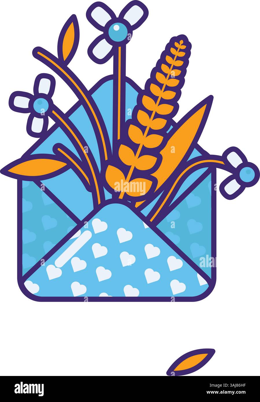 Vektor-Grafik-Illustration von verwelkten Blumen in einem Umschlag in einem lebendigen Umriss Cartoon Stil. Herbstblumen. Nachricht aus der Vergangenheit. Flüchtig n Stock Vektor