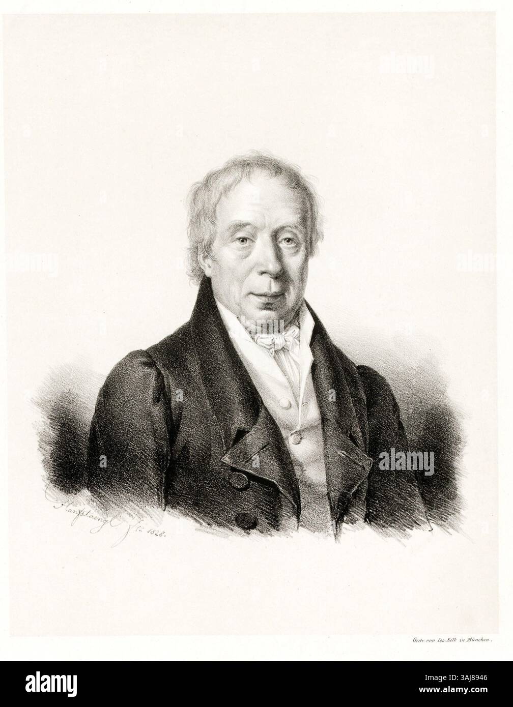 Porträt von Sebastian Pappenheimer, erstellt von Franz Hanfstaengl und Joseph Anton Selb 1828. Dieser Kupferstich fängt Pappenheimer in formeller Kleidung des 19. Jahrhunderts ein. Stockfoto