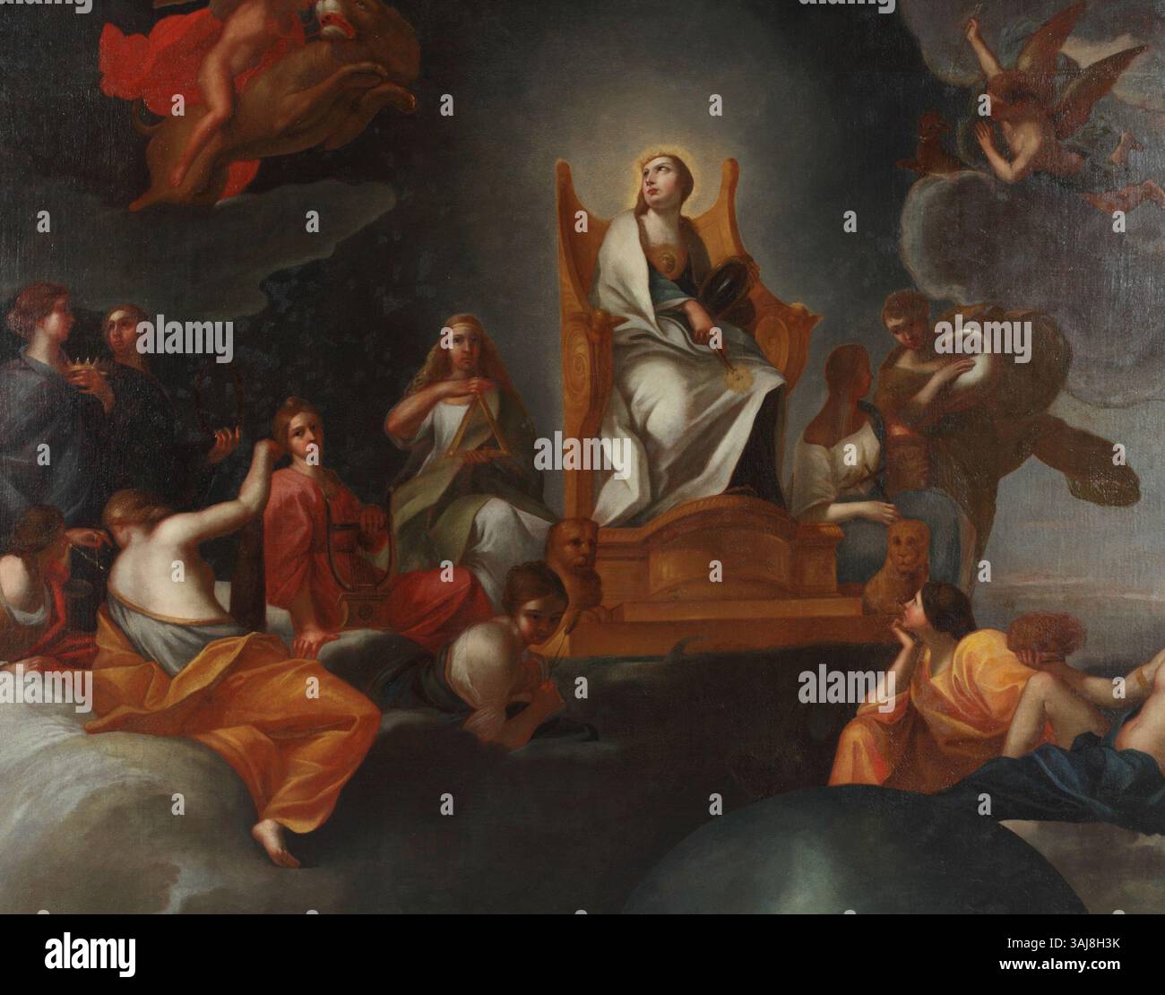 Dieses um 1690 entstandene Gemälde mit dem Titel „Sedes Sapientiae“ oder „Thron der Weisheit“ von Johann Christian Schröder zeigt ein religiöses Thema. Es ist Teil der Sammlung des Regionalmuseums Ptuj Ormo und ist auf Leinwand gemalt. Stockfoto