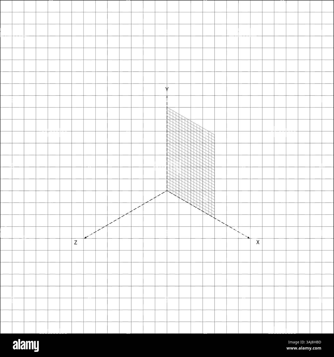 Mathematische Schulwissenschaft Geometrisches Achsenkonzept. Kartesisches 3D-Koordinatensystem mit beschrifteten X-, Y- und Z-Achsen. Stock Vektor