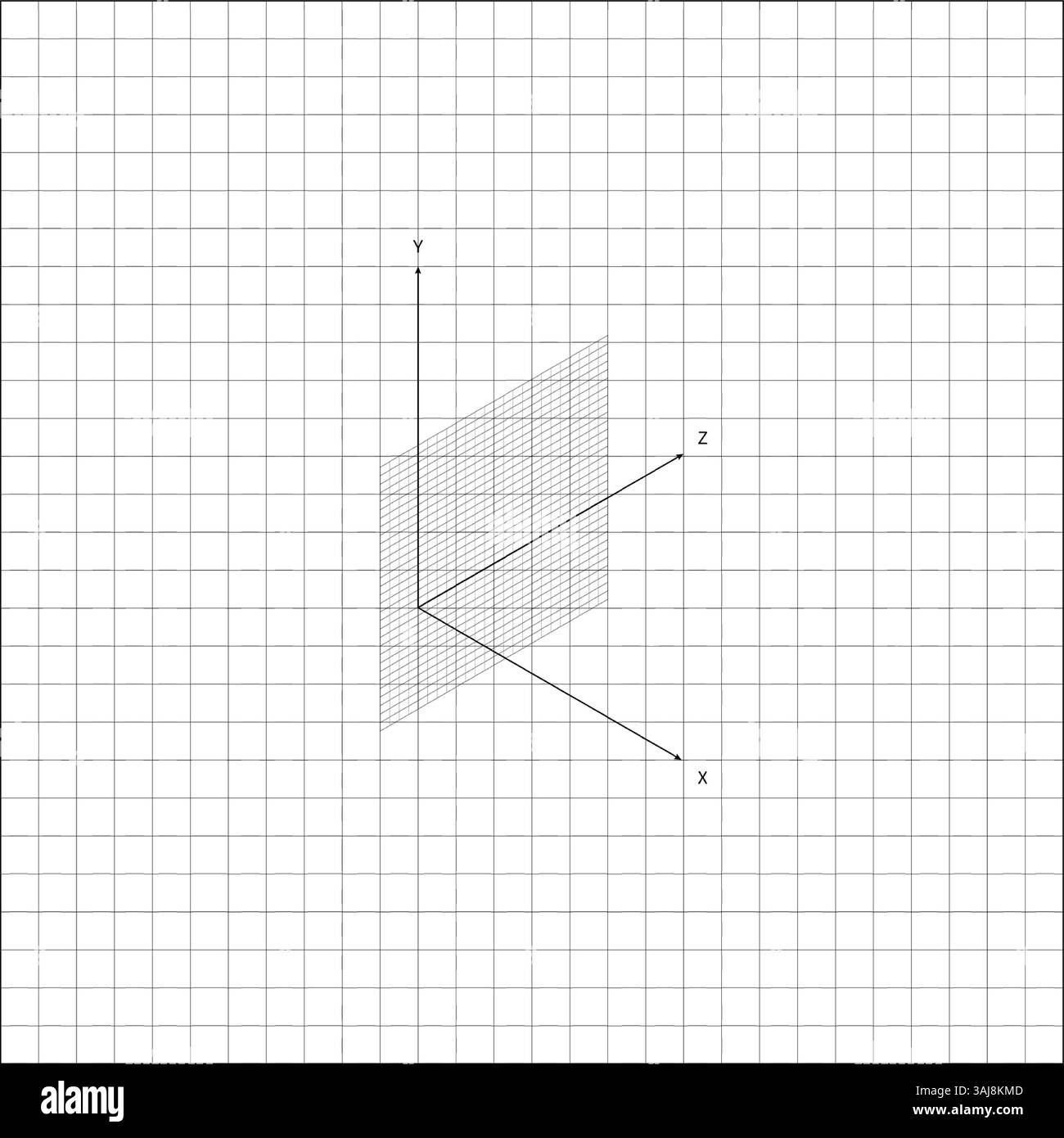 Mathematische Schulwissenschaft Geometrisches Achsenkonzept. Kartesisches 3D-Koordinatensystem mit beschrifteten X-, Y- und Z-Achsen. Stock Vektor