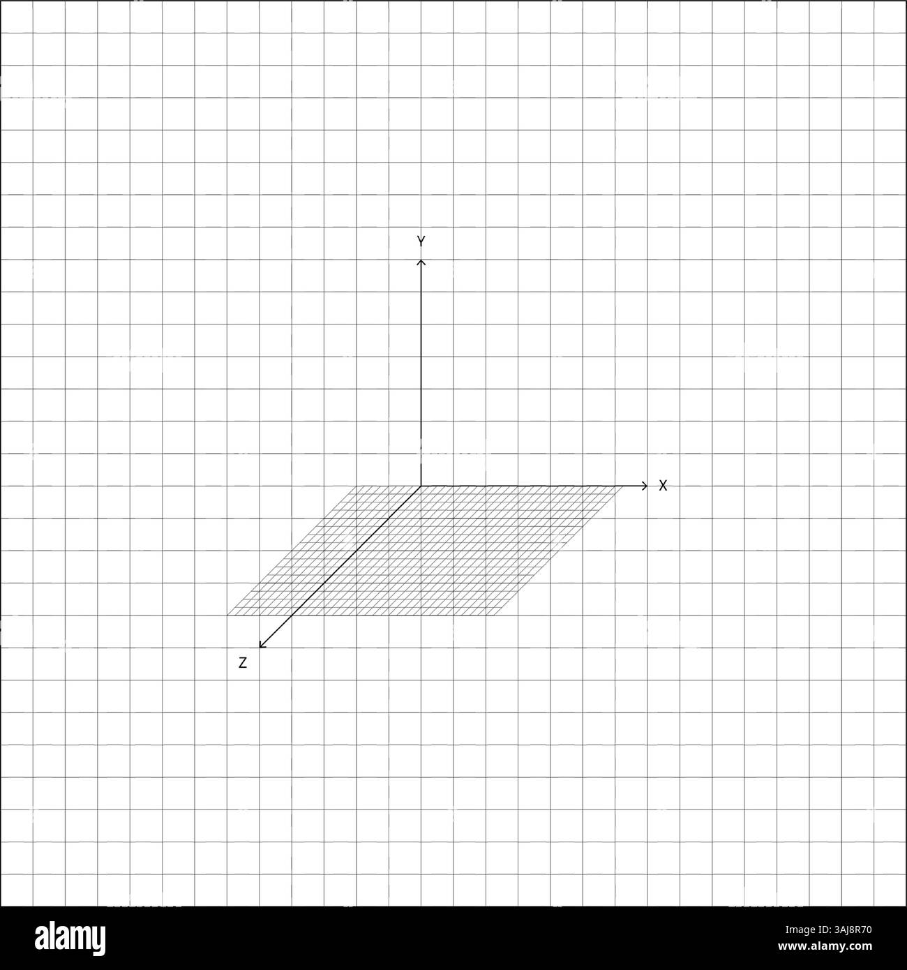 Mathematische Schulwissenschaft Geometrisches Achsenkonzept. Kartesisches 3D-Koordinatensystem mit beschrifteten X-, Y- und Z-Achsen. Stock Vektor