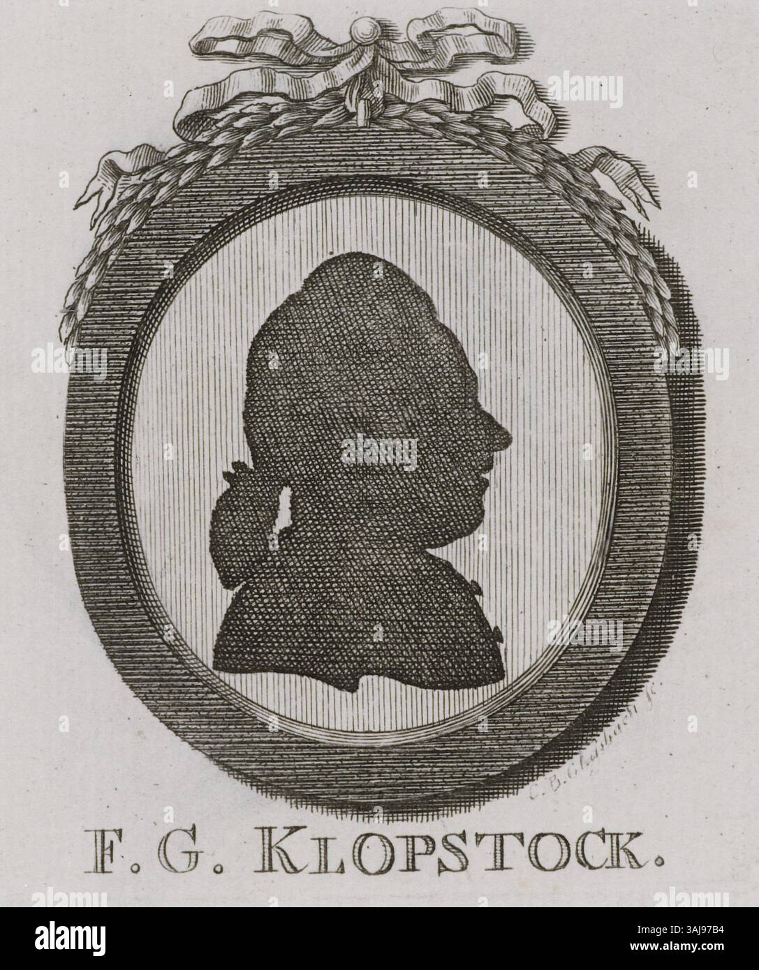 In der Staats- und Universitätsbibliothek Hamburg ist ein Porträt von Friedrich Gottlieb Klopstock, ein Stich von Christian Benjamin Glassbach, erhalten. Der Gravur fängt Klopstocks Rolle bei der Gestaltung der deutschen Literaturkultur ein. Stockfoto