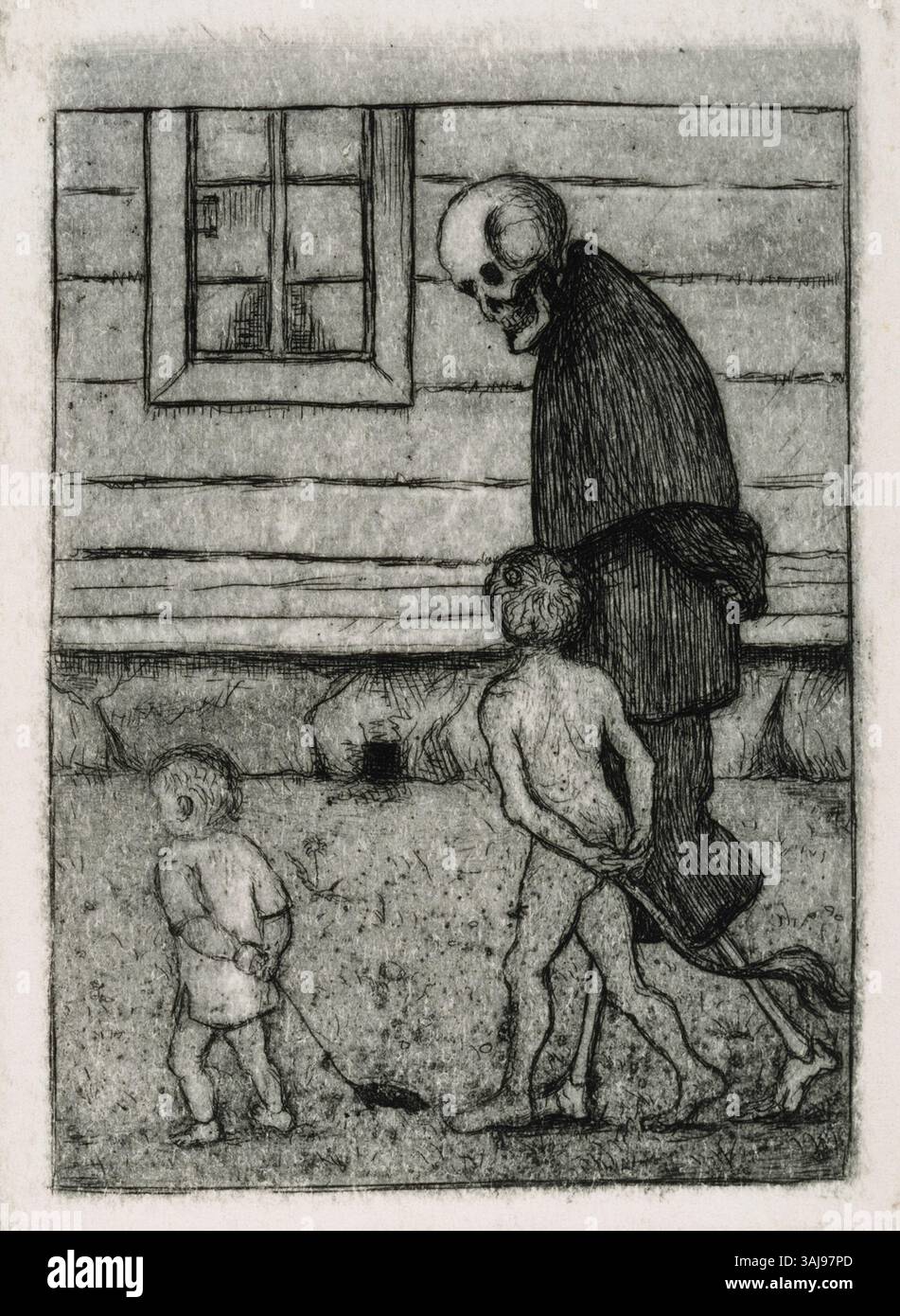 „Playmates“ (1897) von Hugo Simberg ist ein Gemälde, das Kinder in verspielter, skurriler Umgebung zeigt. Die Arbeit beschäftigt sich mit Themen der Unschuld und Jugend, die durch eine Mischung aus hellen Farben und zarten Pinselarbeiten vermittelt werden. Stockfoto