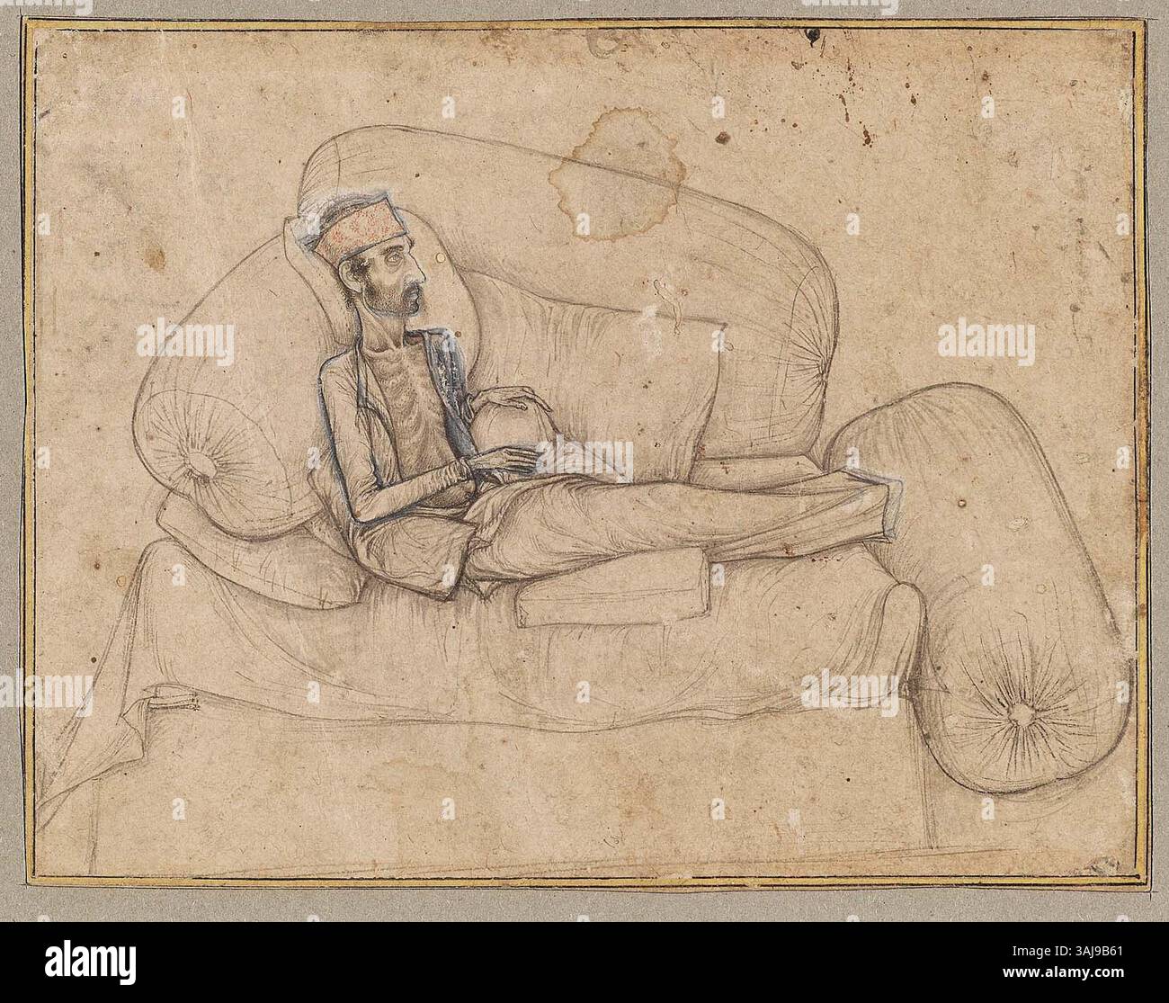 Die Tusche- und Waschzeichnung von 1618, die Balchand zugeschrieben wird, zeigt den Mogul-Prinzen in seinen letzten Momenten. Das Werk ist im Museum of Fine Arts in Boston untergebracht. Stockfoto