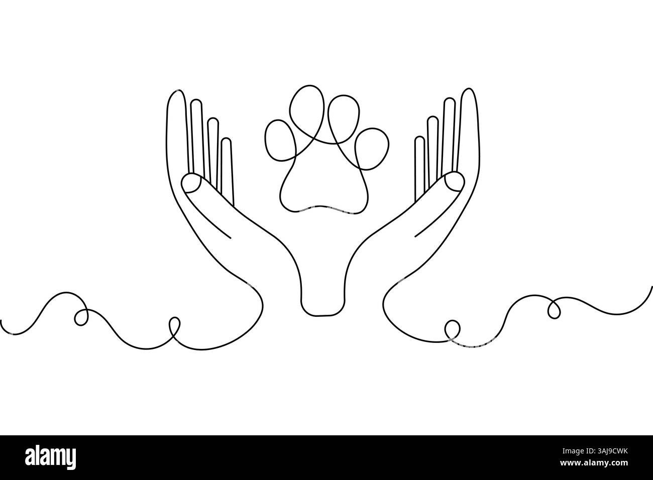 Dog Pfote kontinuierliche einzeilige Kunst und isoliertes Umrissvektordesign Stock Vektor