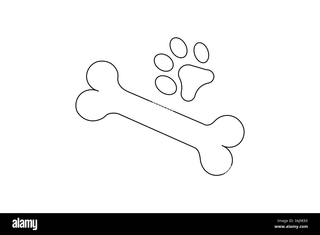 Einzeiliges Objekt-Vektorgrafik des Hundeknochens isolierter schwarzer weißer Hintergrund Stock Vektor