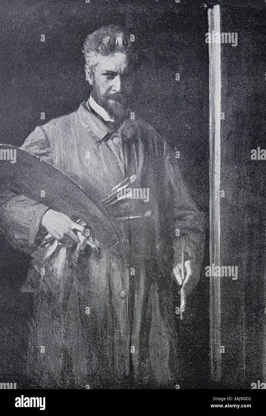 Ein Selbstporträt von Oscar Björck, das die Selbstdarstellung des schwedischen Künstlers in einem realistischen und detaillierten Stil zeigt. Stockfoto