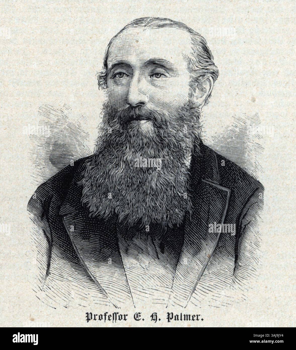 Dieses Porträt von Edward Henry Palmer aus dem Jahr 1883 fängt den britischen Orientalisten und Gelehrten in einer detaillierten und würdevollen Pose ein. Das Gemälde spiegelt seine Beiträge zu den Orientalistik im späten 19. Jahrhundert wider. Stockfoto