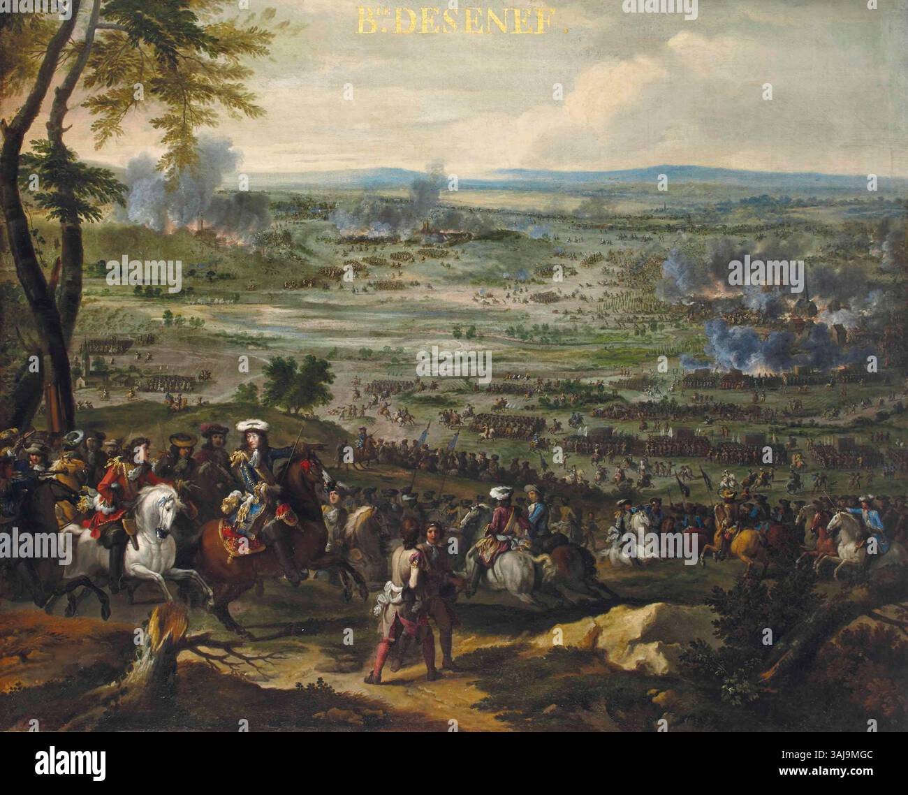 Die Schlacht von Seneffe, die am 11. August 1674 ausgetragen wurde, ist in diesem Gemälde von Adam Frans van der Meulen dargestellt, das den militärischen Konflikt zwischen den französischen und niederländischen Truppen während des Niederländischen Krieges darstellt. Stockfoto