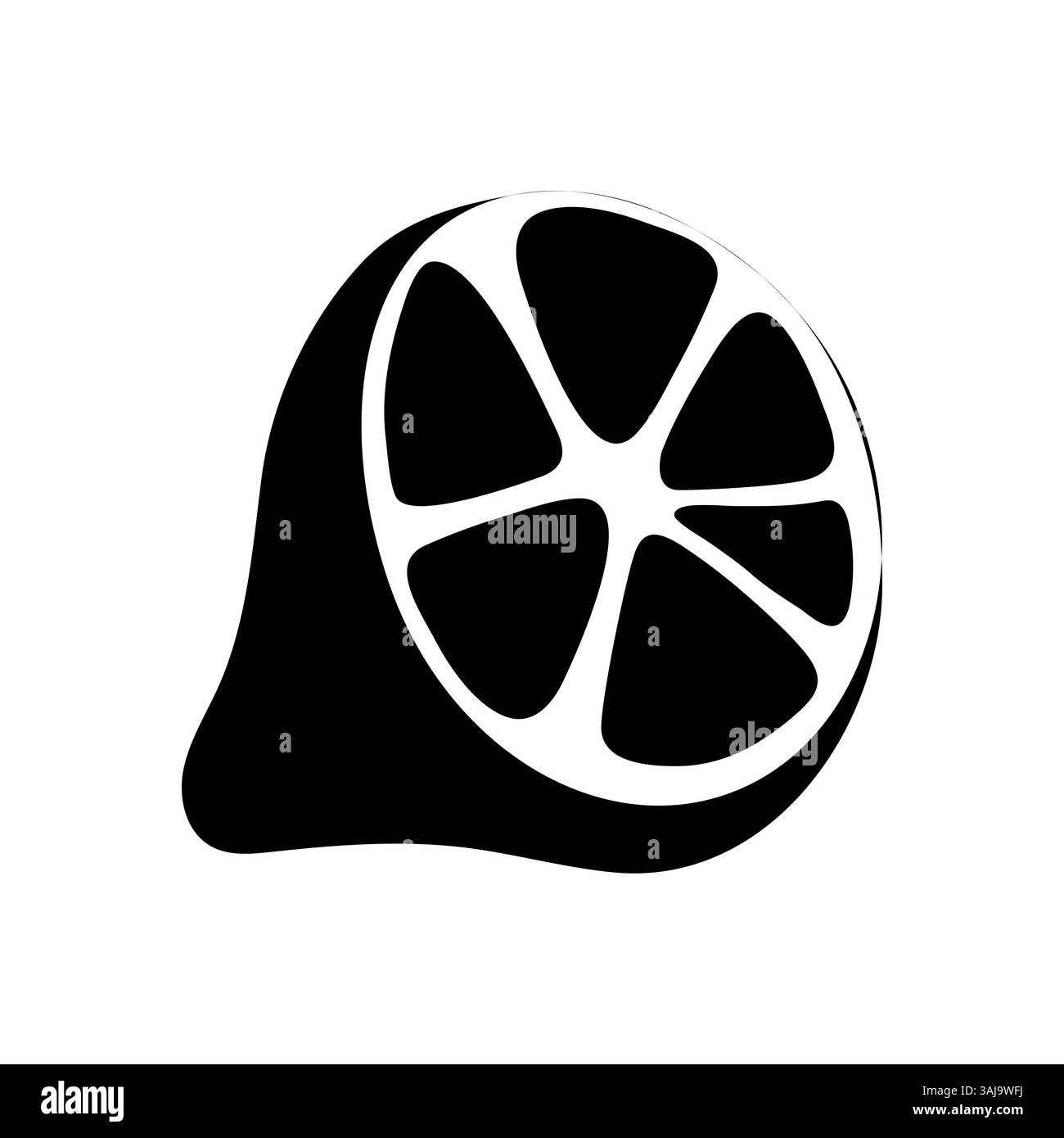 Geschnittene Zitrusfrucht-Silhouette auf weißem Hintergrund mit Designelementen Stock Vektor