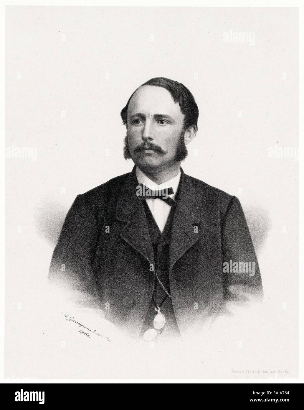 Das Bildnis von Gräser von Friedrich Wilhelm Graupenstein aus dem Jahr 1866 befindet sich in der Staats- und Universitätsbibliothek Hamburg. Die Lithografie zeigt Gräser als Gleichnis und erfasst seine Gesichtszüge mit Präzision. Stockfoto
