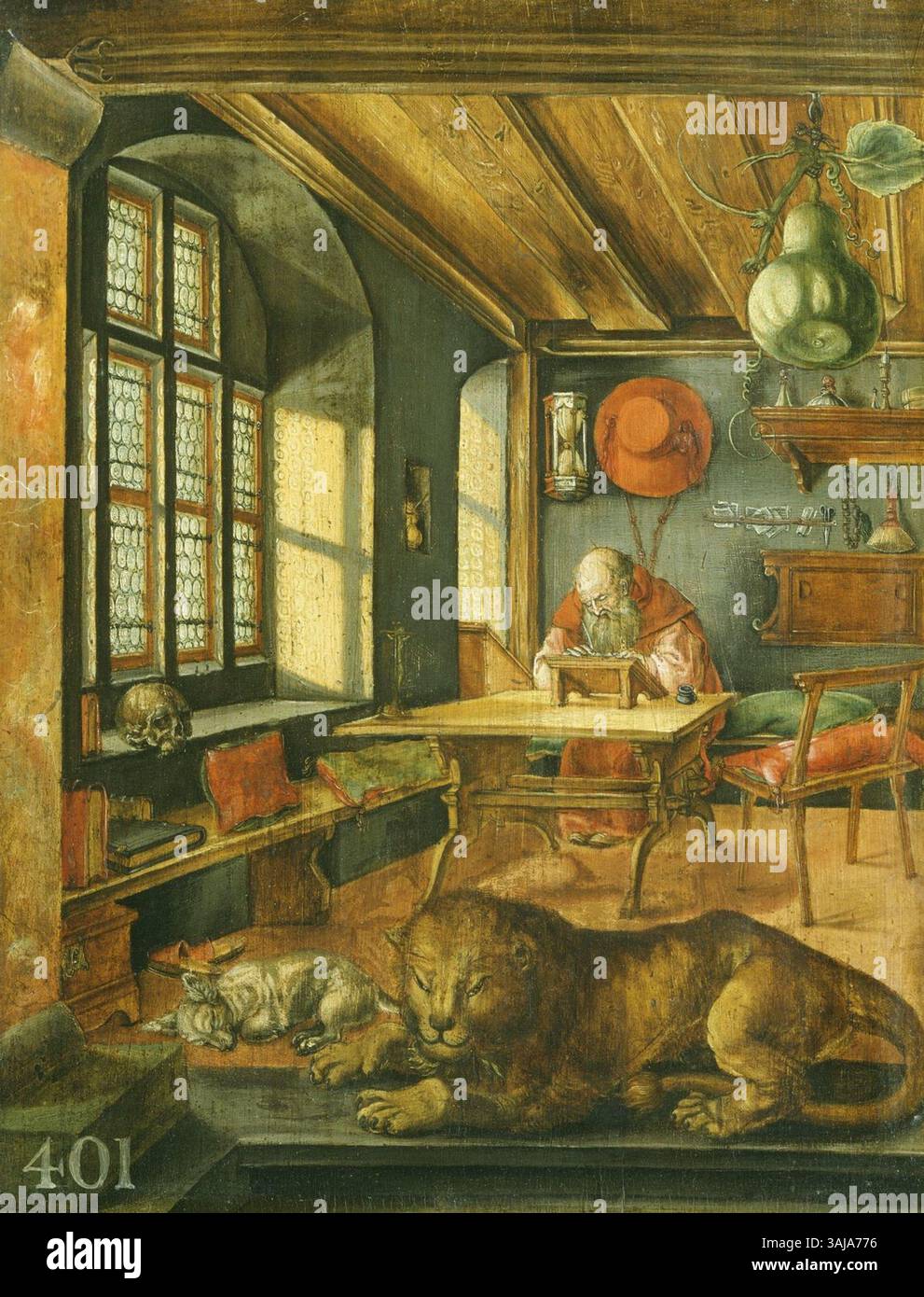 Dieses Gemälde, nach Albrecht Dürer, stellt den Heiligen Jerome dar. Sie wurde zwischen 1514 und 1560 erbaut und ist Teil der Royal Collection. Stockfoto