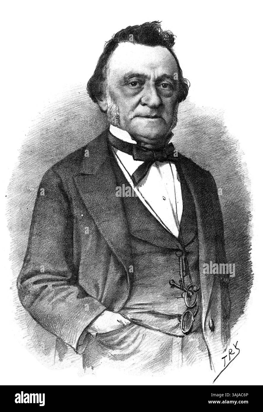Diese Illustration von Eugène Lisbonne aus dem Jahr 1876 zeigt den französischen Politiker Eugène, einen Abgeordneten von Hérault, der einen Moment in seiner politischen Karriere während des späten 19. Jahrhunderts festgehalten hat. Stockfoto