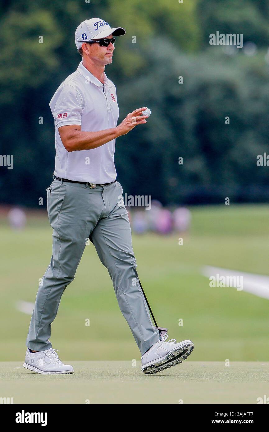 10. August 2017: Adam Scott aus Australien auf dem 11. Green während der ersten Runde der 99. PGA Championship im Quail Hollow Club in Charlotte, NC. (Scott Kinser/Cal Sport Media)(Credit Image: &Copy; Scott Kinser/CSM via ZUMA Wire) Stockfoto