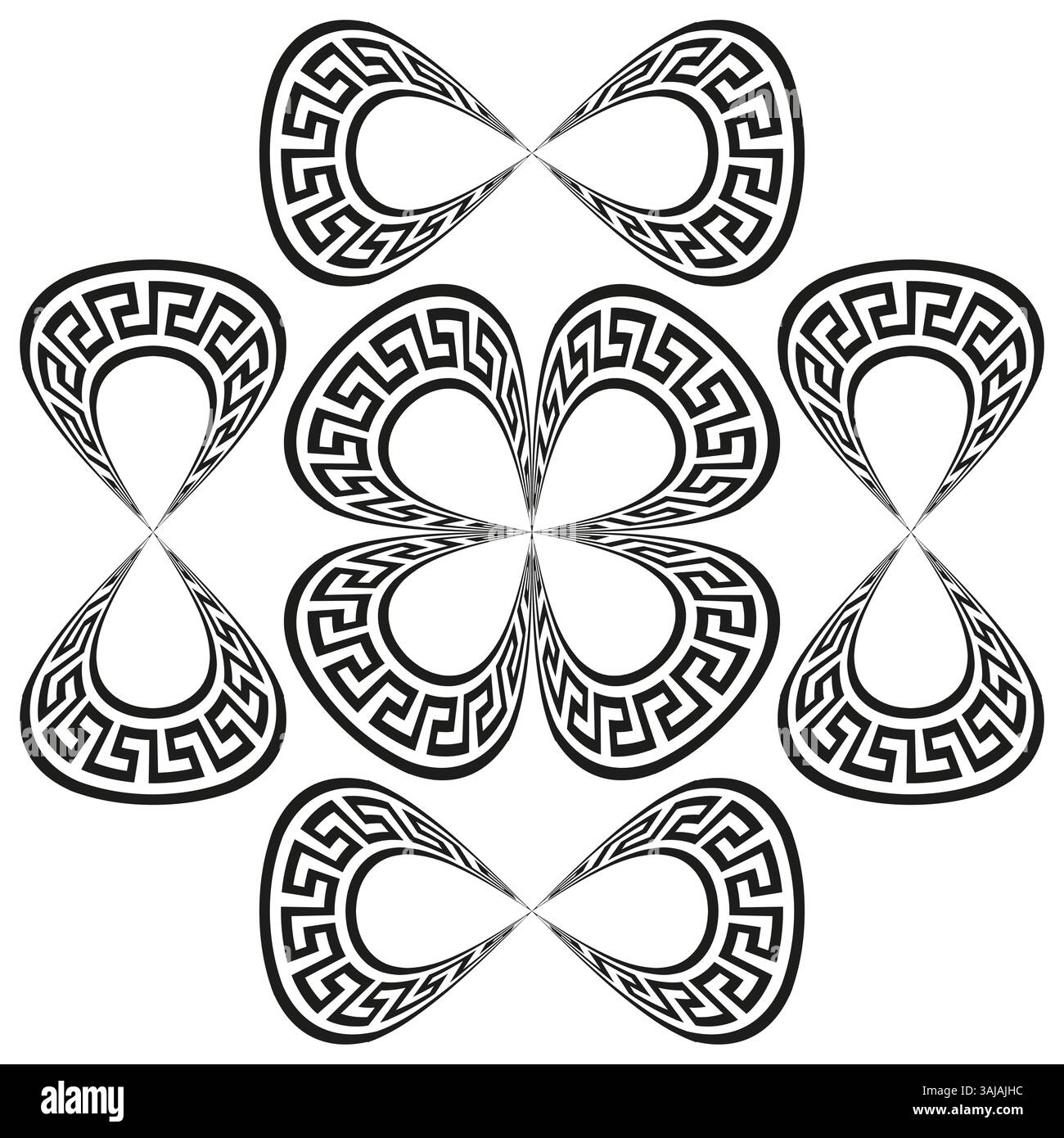 Griechisches Musterelement. Endlosschleifenform. Optischer Kurvenvektor. Schwarzes abstraktes Symbol. Stock Vektor