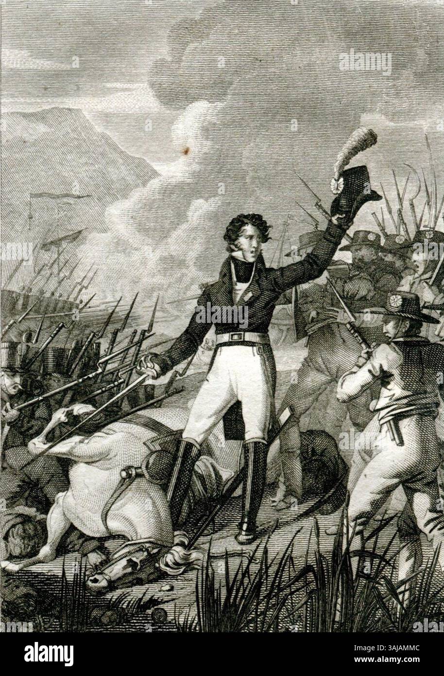 Gemälde von Charles Abraham Chasselat aus dem Jahr 1816, das Louis de La Rochejaquelein während der Französischen Revolution darstellt. Der Satz "wenn ich voranschreite, Folge mir; wenn ich zurückziehe, töte mich; wenn ich sterbe, räche mich!“ Spiegelt den Heldentum des französischen Generals wider. Stockfoto