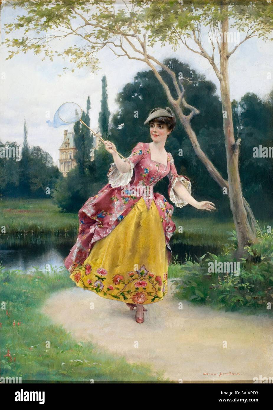 Gunnar Berndtsons „Garden Idyll“ ist ein Ölgemälde auf Tafeln, das die ruhige Schönheit einer Gartenszene einfängt. Das Werk, dessen Datum noch unbekannt ist, spiegelt Berndtsons Geschick wider, friedliche Landschaften mit Schwerpunkt auf natürlicher Schönheit darzustellen. Stockfoto