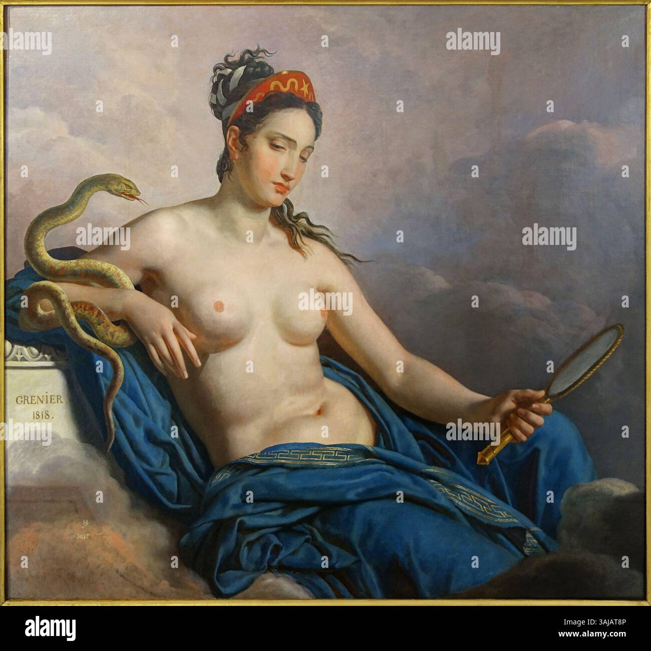 Grenier de Saint-Martins Ölgemälde „Allégorie de la Prudence“ aus dem Jahr 1818 zeigt eine allegorische Darstellung der Vorsicht. Das Gemälde ist im Museum Mont-de-Piétée de Bergues ausgestellt. Stockfoto