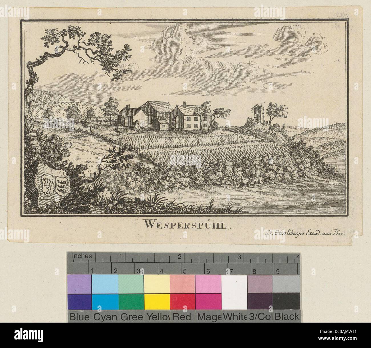 Diese von David Herrliberger um 1756 geschaffene Ätzung ist Teil seiner umfassenden Topographie der Schweizerischen Eidgenossenschaft. Es zeigt Wesperspühl in Zürich und wurde 1754-1773 in die Reihe der Arbeiten aufgenommen, die die Landschaften und geographischen Wahrzeichen der Schweiz dokumentieren. Stockfoto